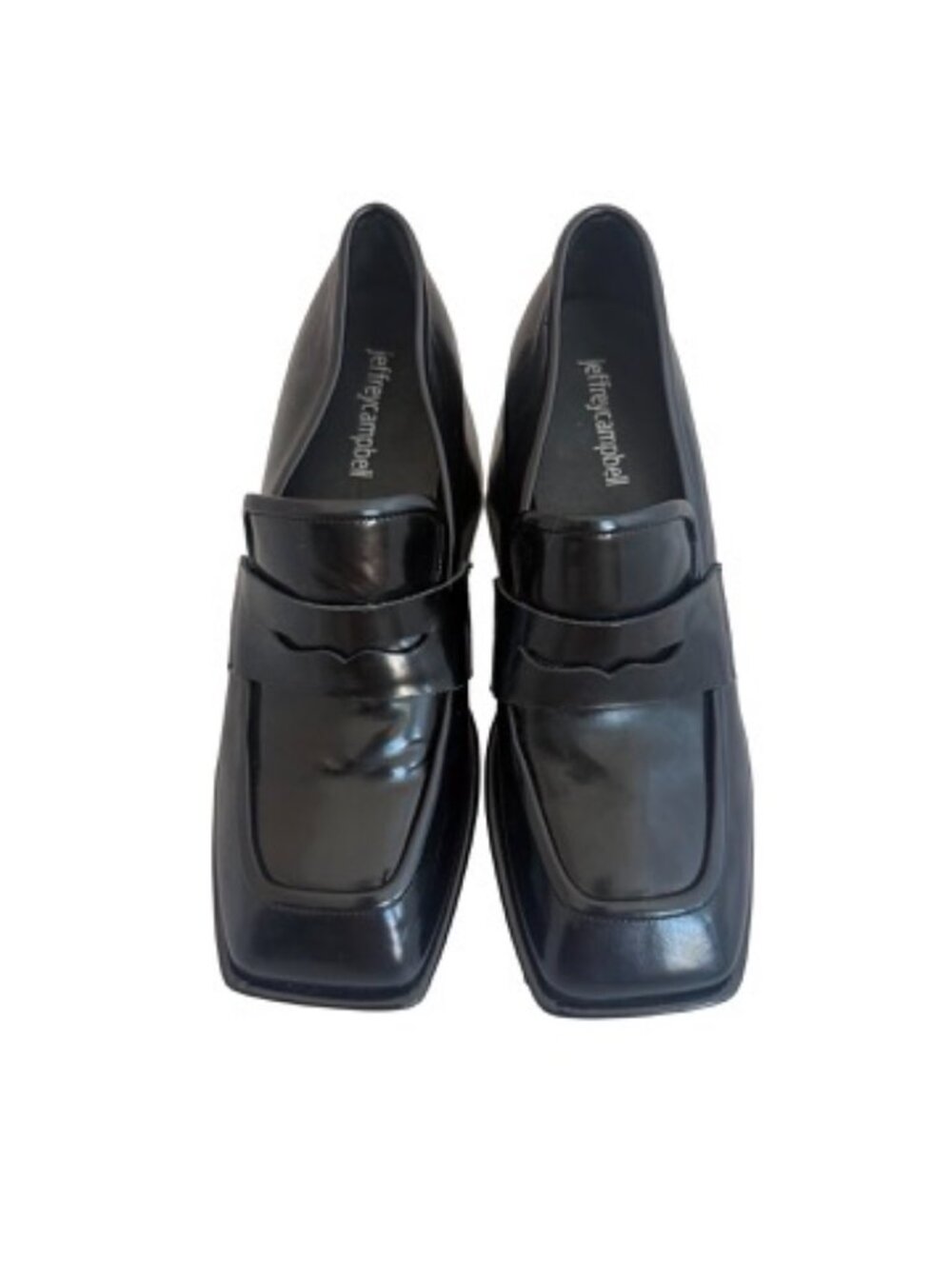 Jeffrey Campbell Black Chunky Platform Heeled Loafers Heel Faux Size 7.5 Women's - Picture 10 of 11